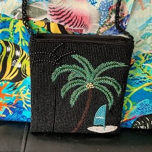 Beaded Black Palm Tree Crossbody Bag